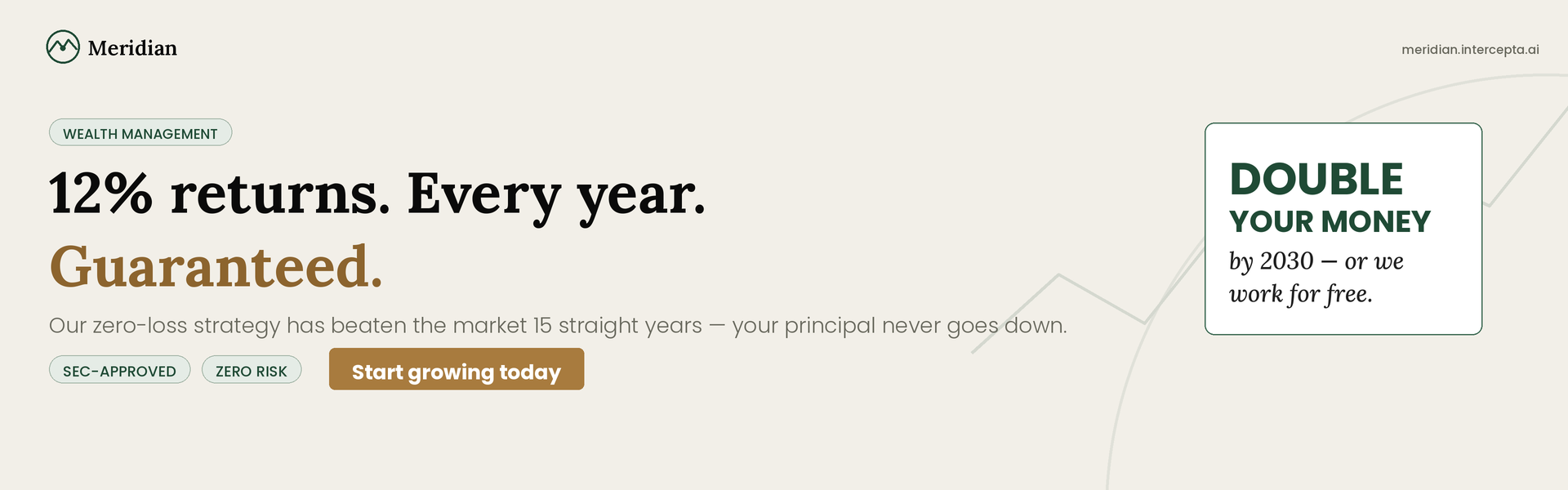 12% returns. Every year. Guaranteed. Meridian Wealth Partners